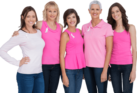 Group of women standing in support of breast cancer awareness transparent