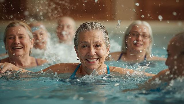 Elderly Women Enjoying Aquatic Exercise in Gym Pool