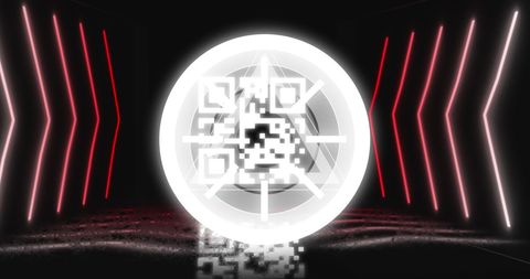 Glowing qr code with neon geometric background for tech themes