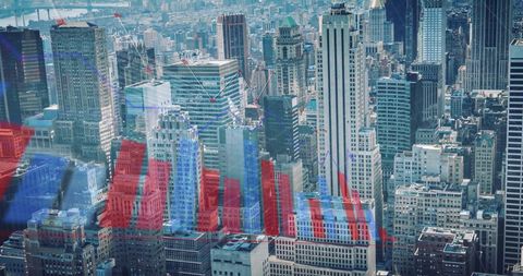 Cityscape with Financial Data on Skyscrapers Illustrating Global Markets