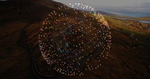 Futuristic Data Globe Over Scenic Hillside