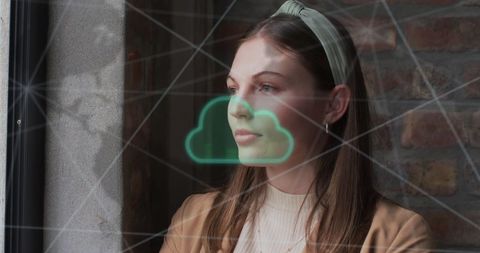 Cloud Computing Mixed Reality with Businesswoman in Office