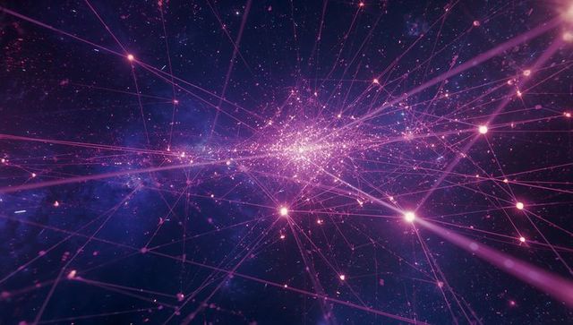 Interconnected Glowing Nodes in Cosmic Purple Space