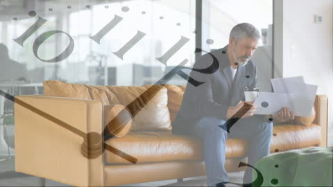 Man Contemplating Documents with Time Concept Overlay