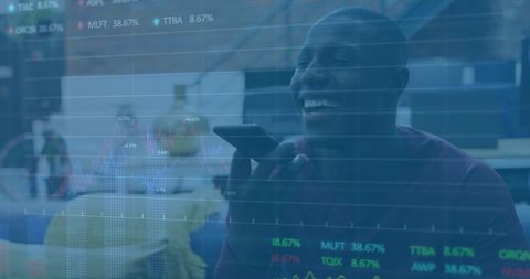 Businessman analyzing global finance data on smartphone