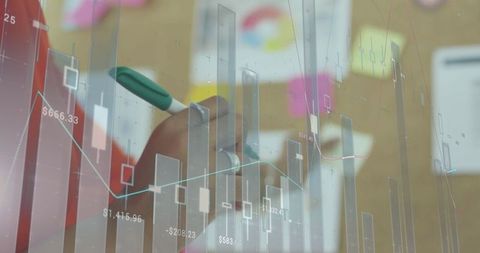 Businesswoman analyzing financial data with digital charts