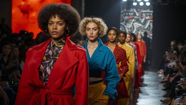 Diverse models showcasing vibrant fashion on runway