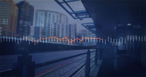 Financial Data Displayed Against Modern City Background at Twilight