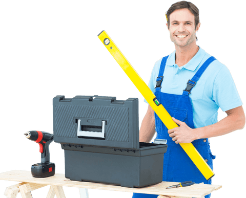 smiling carpenter with transparent tool setup and spirit level - Download Free Stock Videos Pikwizard.com