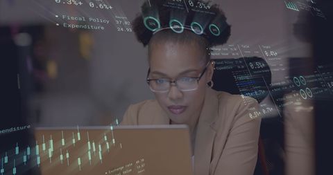 Businesswoman Analyzing Global Financial Data
