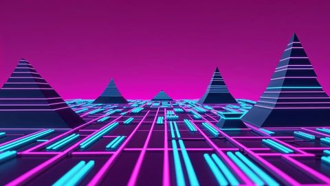 Neon Cyberpunk Pyramid Landscape in Futuristic Virtual World