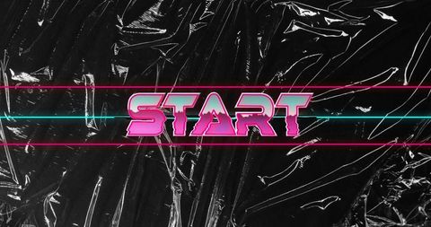 Retro Neon Text 'START' on Black Vinyl Background