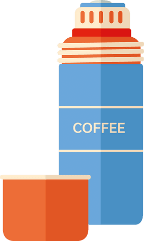 Modern coffee thermos on transparent background with cup