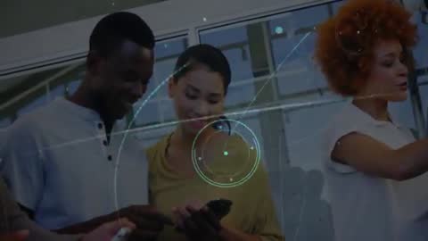 Diverse Professionals Sharing Technology during Innovative Collaboration