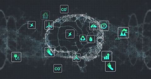 Eco innovation and sustainable technology concept with brain and dna elements
