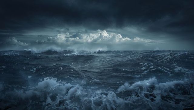 Dramatic Ocean Waves Under Threatening Clouds