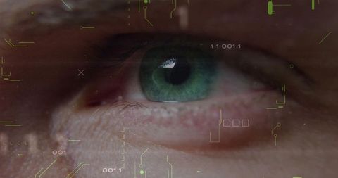 Close-Up of Green Eye on Augmented Reality Interface