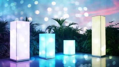 Illuminated Pillars with Bokeh Effect in Contemporary Outdoor Space