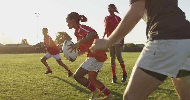 Women's Rugby Team Practicing Passes on Sunny Day - Download Free Stock Images Pikwizard.com