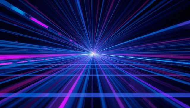 Neon-light convergence forming futuristic digital tunnel