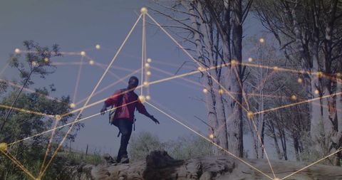 Man Hiking Adventure with Glowing Network Effect