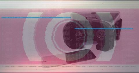 Glitched VR Headset with Digital Interface Overlay