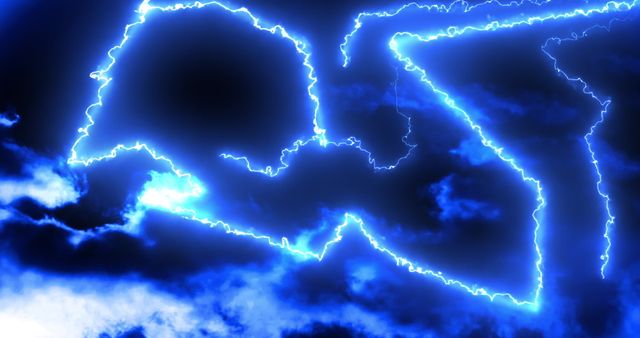 Glowing Blue Lightning Electrical Currents in Dark Sky - Download Free Stock Images Pikwizard.com