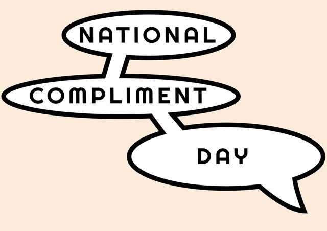 Graphic featuring text 'National Compliment Day' within speech bubbles, great for promoting positive messages and appreciation initiatives. Ideal for social media posts, banners, greeting cards, and print materials celebrating the holiday.