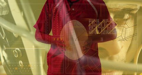 Male presenting futuristic car tech with digital display interface