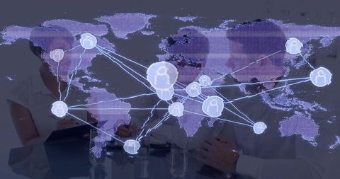 Global Network Overlay Showing Virtual Collaboration and Connectivity in Boardroom Teams
