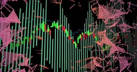 Digital Stock Chart with Abstract Network in Pink Hues