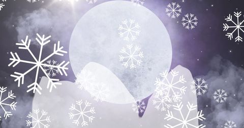 Winter Night with Falling Snowflakes and Full Moon