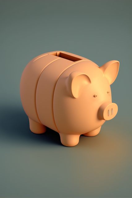 Image of orange piggy bank on gray background, created using generative ai technology. Piggy bank and finances concept, digitally generated image.