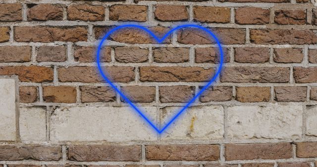 Glowing Blue Heart Neon Sign on Textured Brick Wall - Download Free Stock Images Pikwizard.com