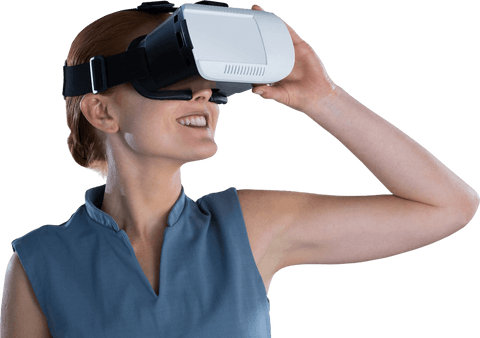 Smiling Woman in Transparent Background with Virtual Reality Headset - Download Free Stock Videos Pikwizard.com