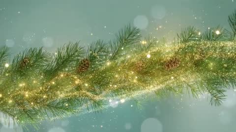 Pine Garland Shimmering with Golden Dust and Twinkling Lights Flowing Across Teal Holiday Backdrop