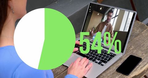 Woman Video Conferencing with Business Growth Chart Overlay