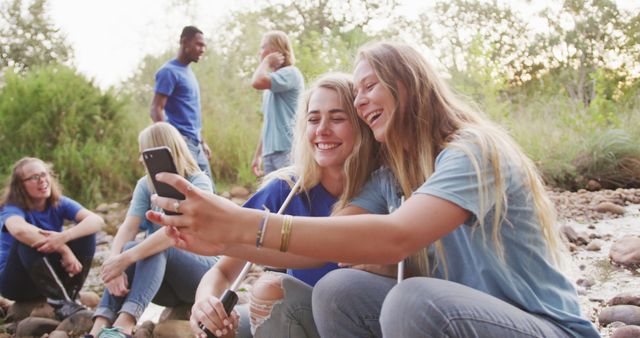 Young Friends Taking Selfie Near River During Summer - Download Free Stock Images Pikwizard.com