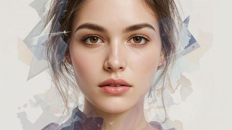 Elegant beautiful lady portrait blended with abstract geometric art