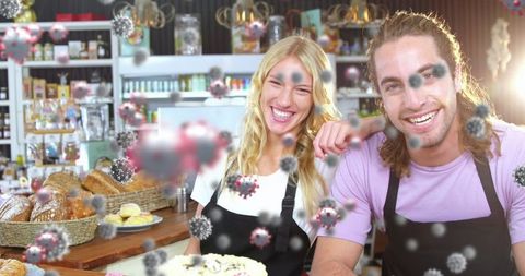 Bakery Staff Displaying Fresh Breads Streamed with Virus Animation