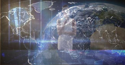 Tech Expert Interacting with Virtual World Map Interface