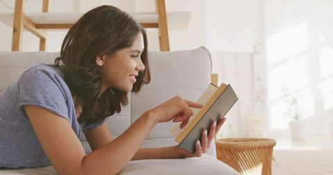 Relaxing at Home with a Book: Woman Enjoys Quiet Weekend on Sofa - Download Free Stock Images Pikwizard.com