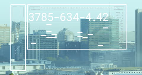 Data Visualization Over Modern Cityscape Skyline