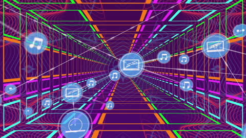 Digital Icons Network in Vibrant Tunnel Environment