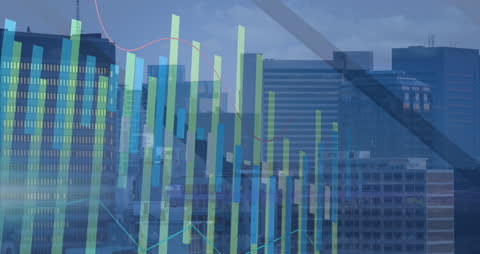 Modern Cityscape with Digital Data Overlays Illustrating Business Concepts