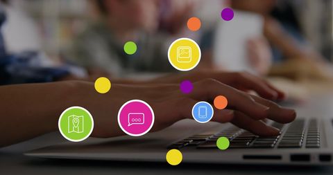Woman Typing on Laptop with Digital Icons - Download Free Stock Images Pikwizard.com