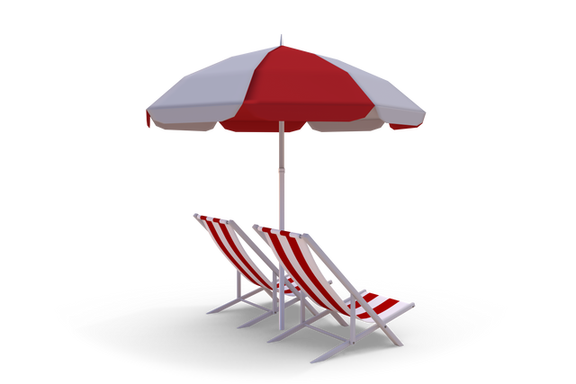 Transparent Red and White Beach Lounger with Striped Sunshade - Download Free Stock Videos Pikwizard.com