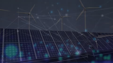 Futuristic Renewable Energy Network with Solar Panels and Wind Turbines