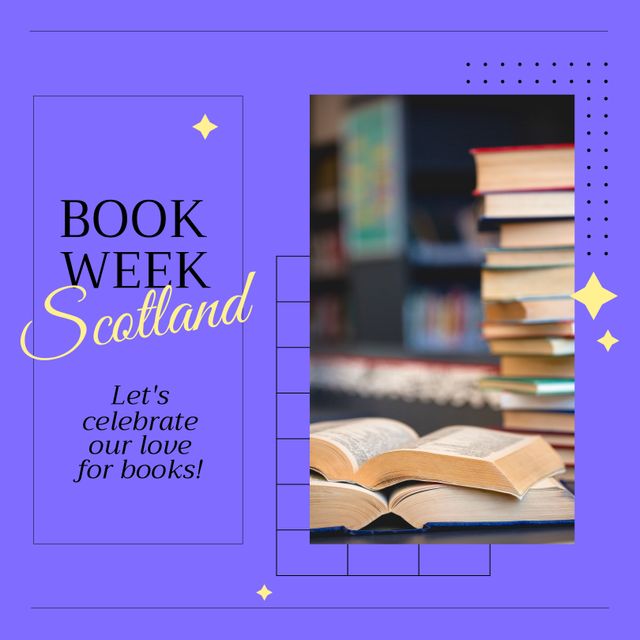 Ideal for promoting Book Week Scotland events or activities, this image features a stack of books in a library setting. Useful for social media posts, event flyers, newsletters, and educational programs designed to inspire reading and celebrate literature in Scotland.