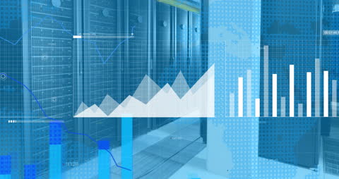 Digital Data Visualization in Server Room with Graphs